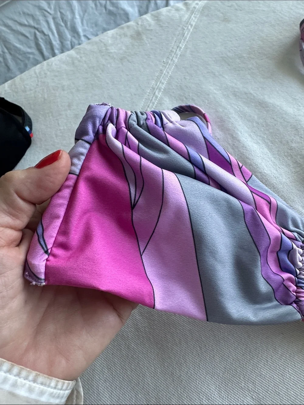 Oceanus Pink & Lavender Printed Bandeau Bikini Top